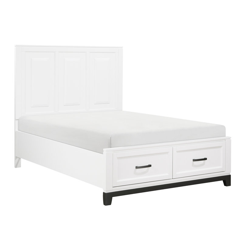 Lit plateforme double avec rangement dans la chambre - Blanc rustique invitant en bois pour le charisme