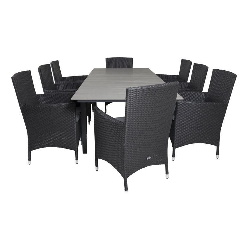 Faiyaz 8 - Person Patio Dining Set with Extendable Rectangular Table , Cushions Included