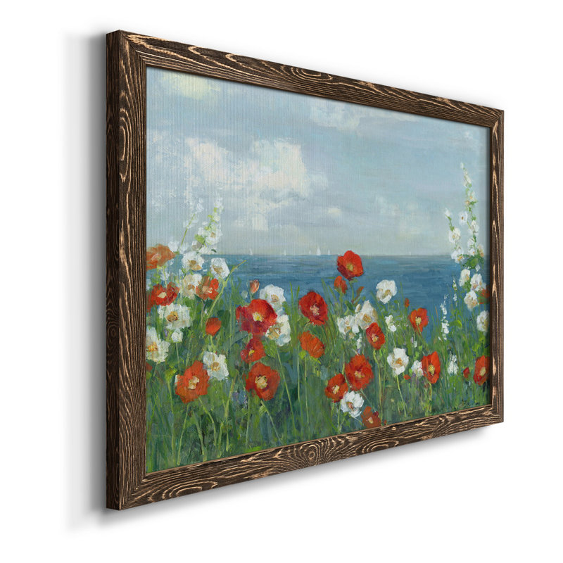 «Through the Flowers», peinture sur toile encadrée, H 20 po x l 17 po x P 1,5 po, Toile avec cadre en noyer