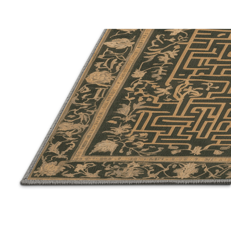 Tapis brun français lavable à la machine, Rond 3 pi