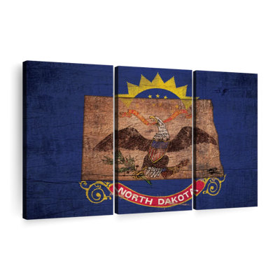 " State Map Over North Dakota Flag " 3 - Pieces