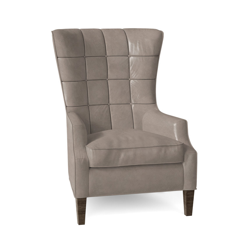 Gallin Leather Tufted Wingback Chair, Aline Fumo Genuine Leather, Cobblestone
