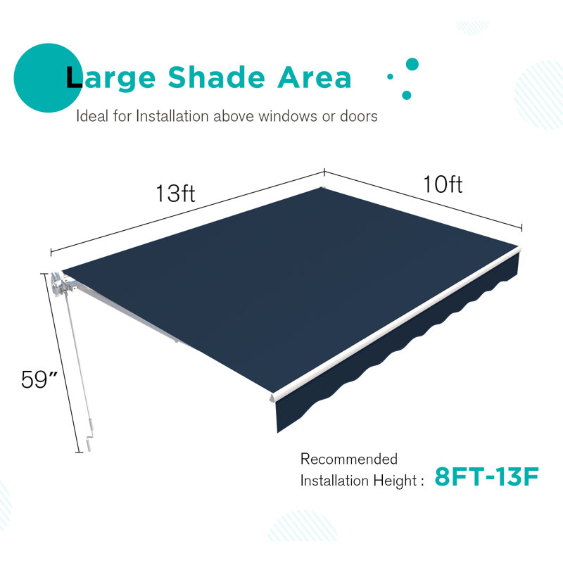 Auvent de terrasse à pente manuelle AECOJoy, l 156 po x P 120 po, Bleu marine, Couleur unie
