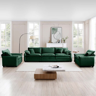 Ensemble de canapé chaleureux et confortable avec coussins et coussins moelleux, ensemble de canapé de style cinéma-maison composé d'un canapé 3 places et de deux canapés simples en tissu velours côtelé