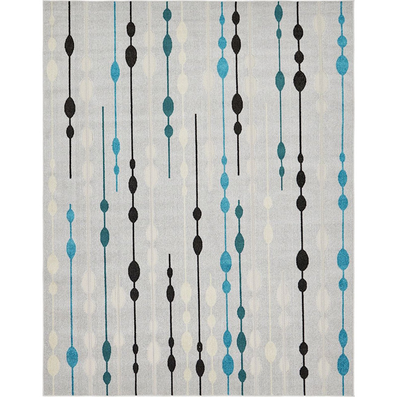 Tapis de véranda d'extérieur à pois gris, Rectangle 9 pi x 12 pi