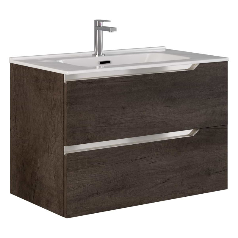 Duo 24" Single Vanity With Integrated Ceramic Top, Weathered Oak, White, 24"