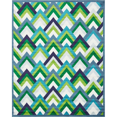 Tapis vert / blanc / bleu à motif de chevron Retford