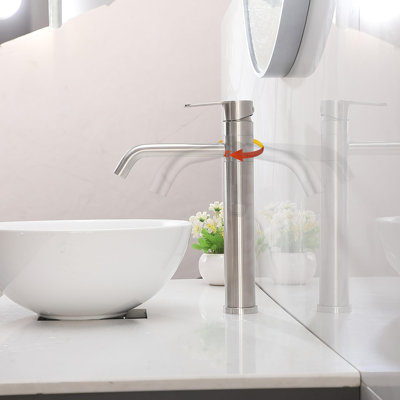 Tall Bathroom Faucet - Brushed Nickel Single Hole Vessel Sink Faucet, 360° Swivel Spout, Modern Single Handle Design, RV Vanity Lavatory Faucets W/Pop Up Drain
