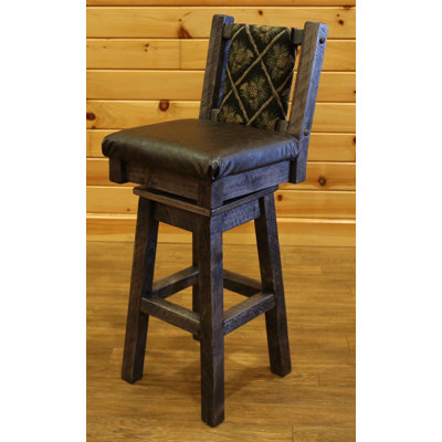 Bechtold Swivel Upholstered Counter Stool with Solid Wood Frame