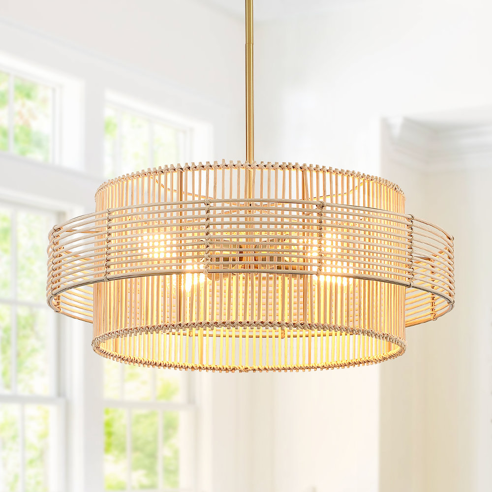 Gimlet 22-in 4-light Brass Modern Bohemian Chandelier With Natural Rattan Shade Bay Isle Home™ Shade