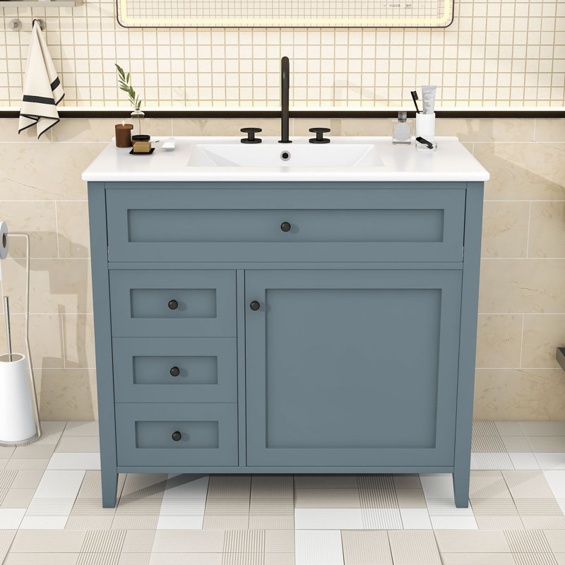 Meuble-lavabo élégant avec rangement spacieux, fabrication en bois durable, Bleu gris