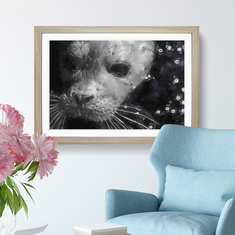 Seal Portrait in Abstract - Picture Frame Graphic Art Print, 40cm H x 60cm W x 2cm D, Oak
