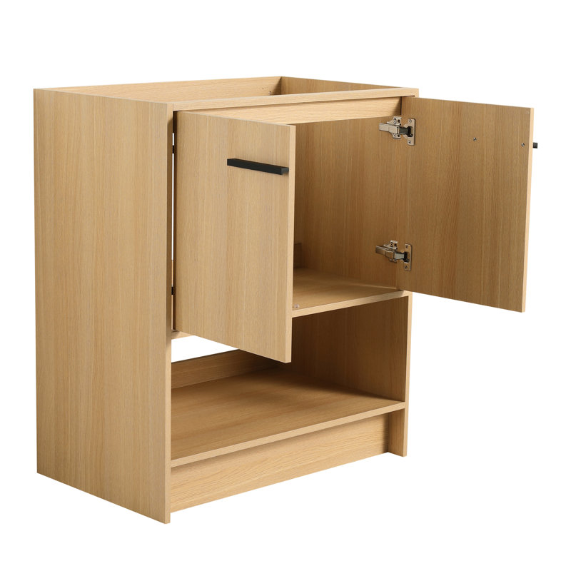 Meuble-lavabo autoportant de 30 po, armoire en contreplaqué 2 portes, facile à entretenir et à eau, assemblage simple, conception américaine, meuble-lavabo en chêne 2 portes, style, couleur