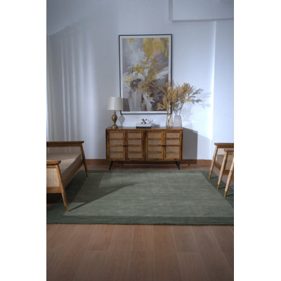 Kenshawn Hand Knotted Loom Wool Eco-Friendly Area Rugs - Square, Green Color, Contemporary Modern Design, High Pile Thick Handmade Anti Skid Area Rugs for Living Room, Bed Room