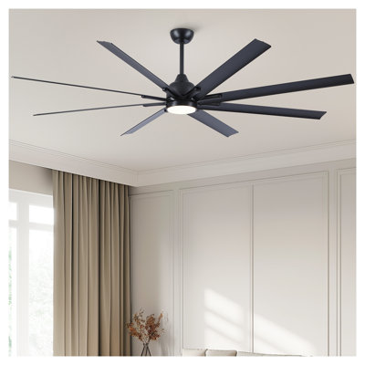 84 Inch Super Large Black Ceiling Fan with Remote Control, 8 Aluminium Blades, Reversible DC Motor & Integrated LED Light - Energy Efficient for Large Rooms