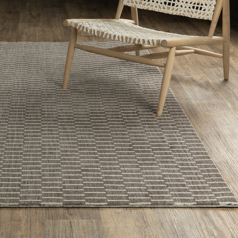 Orion Modern Geometric Lines Charcoal/Beige Area Rug, Runner 2'3" x 7'7"