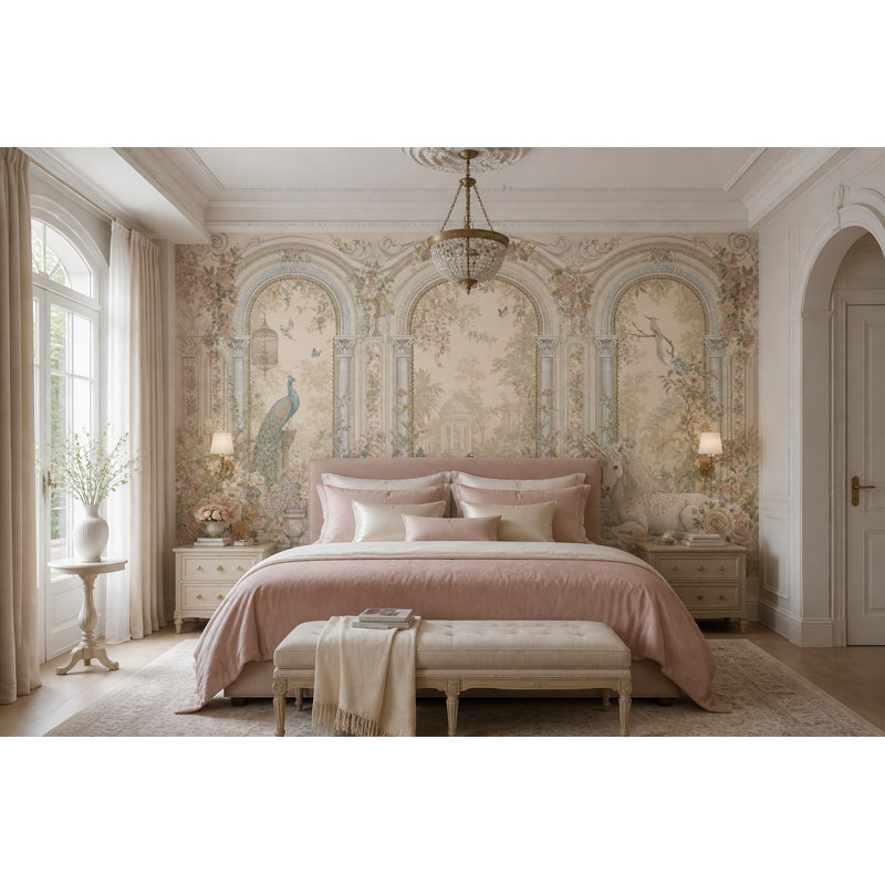 Décoration murale amovible de papier peint chinois discret, 120"x96", Non-Woven Nonpasted