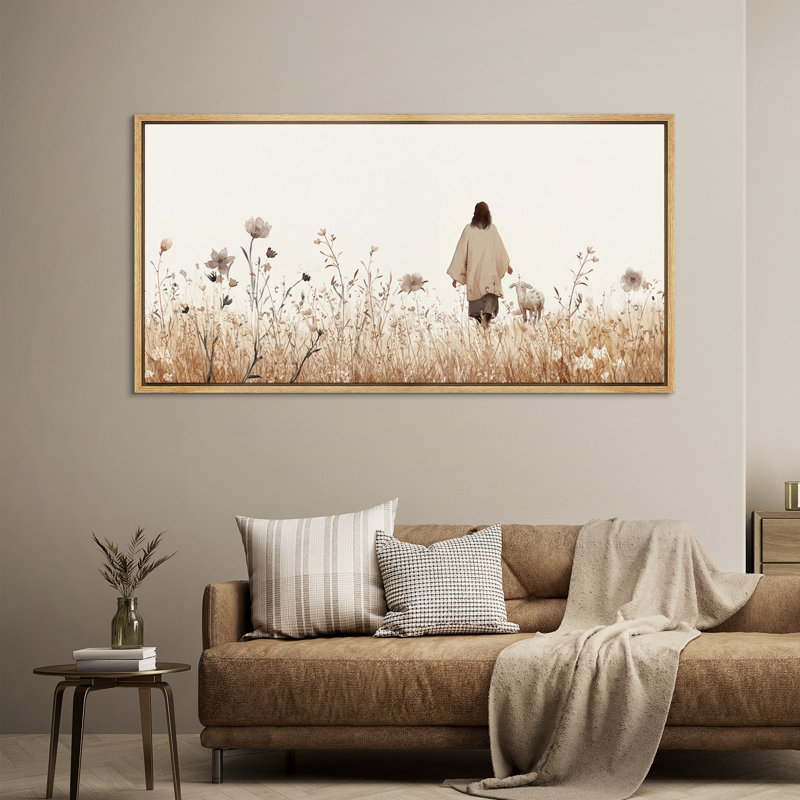 Impression sur toile encadrée, "Christ et l'agneau perdu", Naturel, H 30 po x l 60 po