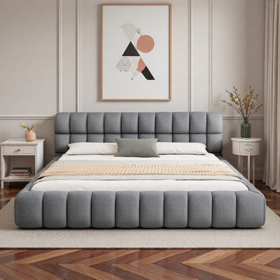 Lit plateforme tapissier avec coutures et soutien solide