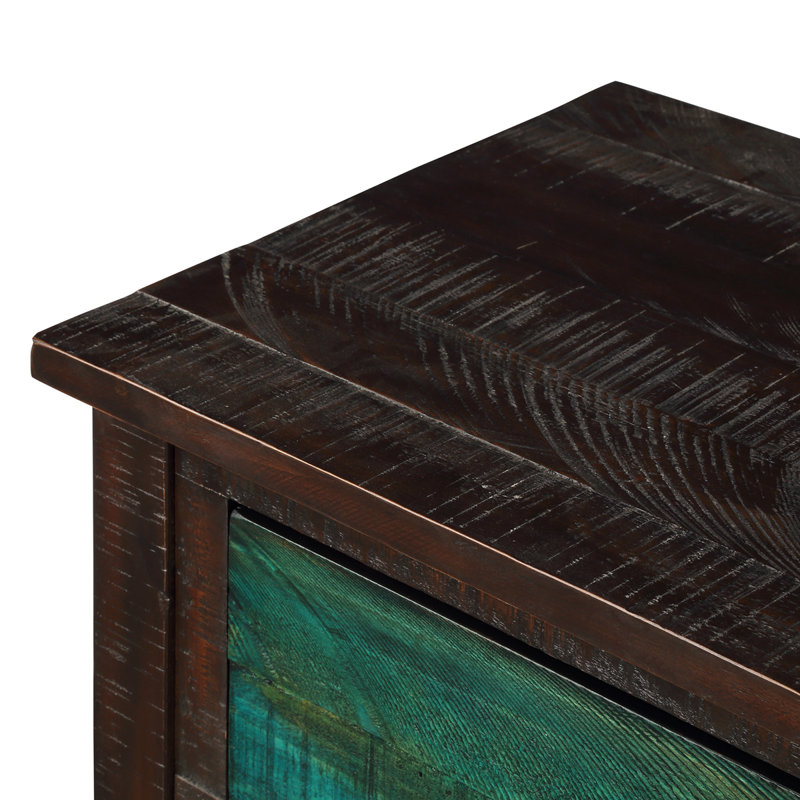 Console en bois massif 45 po Stoystown, Chêne / jaune / vert
