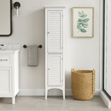 Benicio Freestanding Linen Accent Tower Cabinet with Faux Louvred Doors and Adjustable Shelf