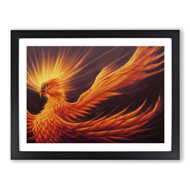 Bright Phoenix Bird 1 Piece Single Picture Frame Wall Art, 46cm H x 64cm W x 2cm D, Black Framed
