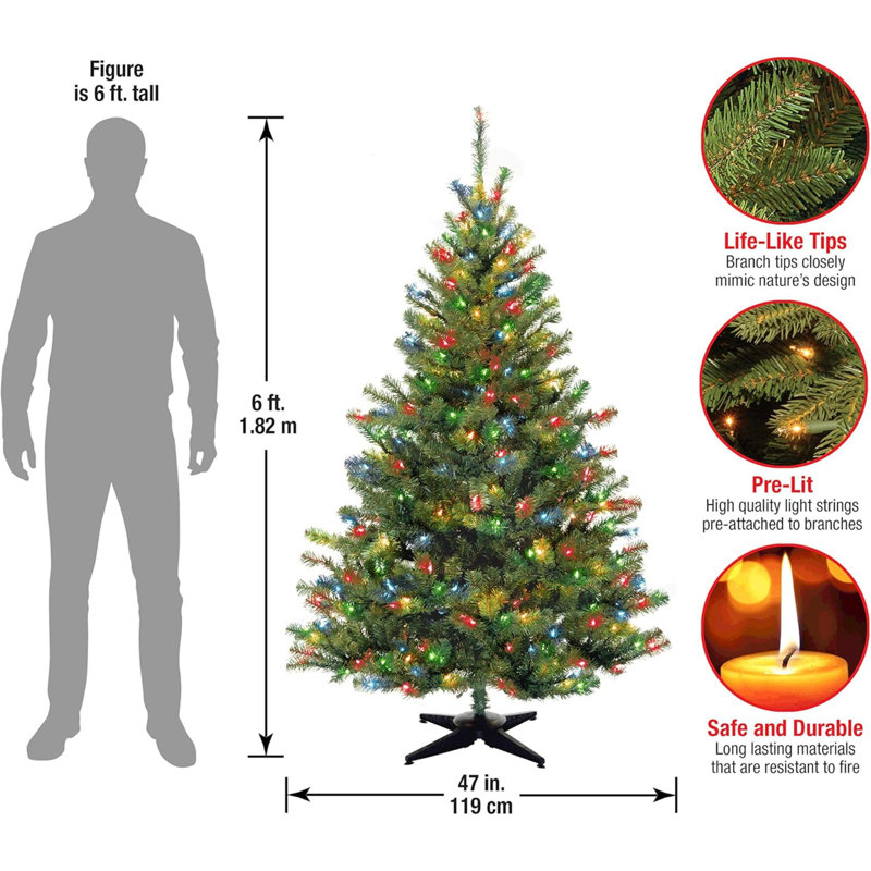 Arbre de Noël artificiel pré-éclairé avec lumières en épinette Kincaid, 6'