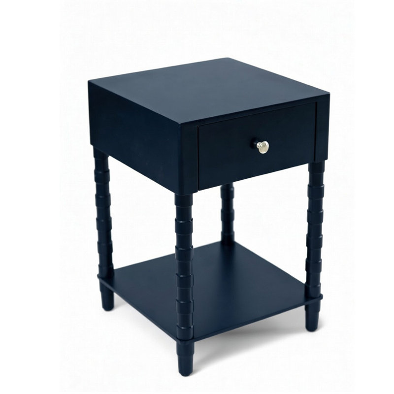 Sterling Modern Side Table with Storage Drawer, Lower Shelf, Contemporary Legs End Table for Living Room, Navy, Blue