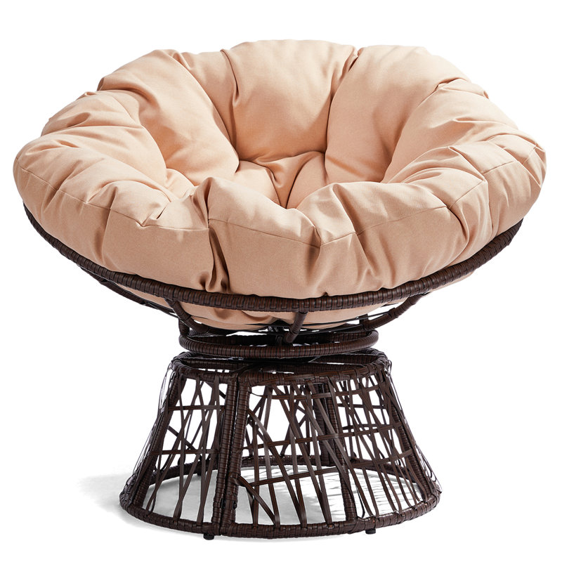 Wicker Swivel Accent Chair With Cushion, Beige