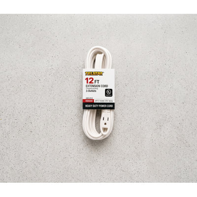 12 Ft. 3-prong Outlet White Extension Cord
