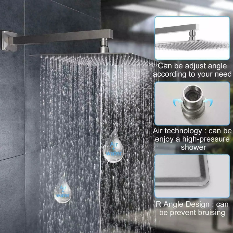 Shower Faucet System Set 12" Rainfall Shower Head with Hand Shower Wall Mounted, Brushed Nickel