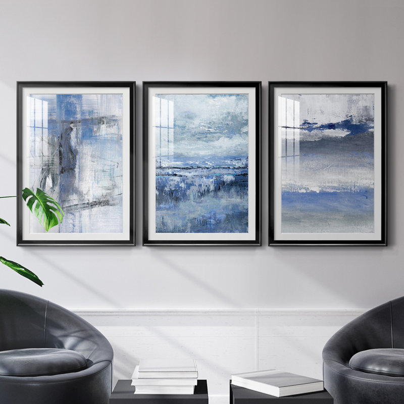 Soft Solace Indigo - Ensemble de 3 reproductions de cadres photo, H 30,5 po x l 127,5 po, Noir