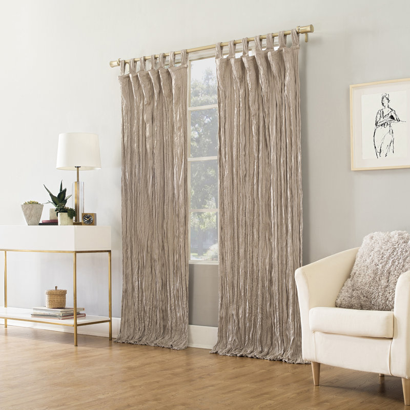 Fernandes Distressed Velvet Semi-Sheer Tab Top Curtain Panel, 50" W x 84" L, Pearl