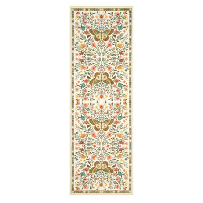 Farmhouse Floral Machine Washable Rug with Non Slip TPR Backing Soft Thin Foldable Mat Botanical Butterfly Printed Carpet Low Pile Non Shedding Carpet