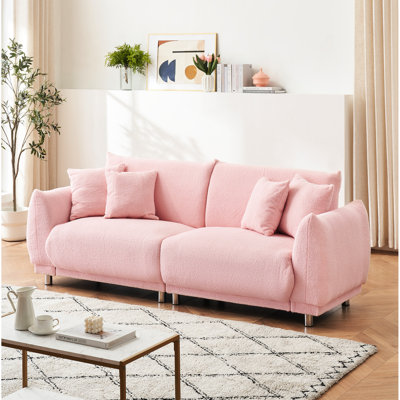 86.6 Inch Pink , 3 Modern Design For Living Room, Comes With Four Throw Pillows, Space And Comfortable, Solid Wood Wood-based Panel Construction Primary Area, Compact Style, Structure