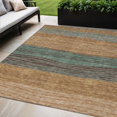 Tapis extérieur lavable rayé en cuivre terre cuite 5 pi x 8 pi