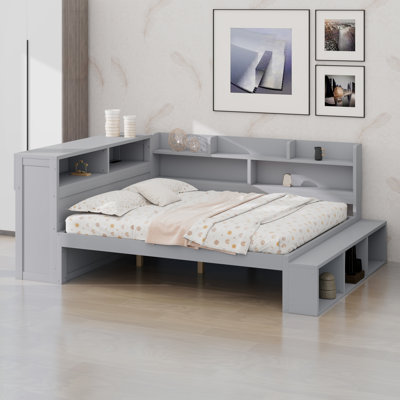 Lit de jour avec tablettes de rangement et ports USB intégrés