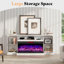 Meuble télé avec foyer en verre à 3 côtés Armoney de 75 po, blanc-2090345627-2097397102