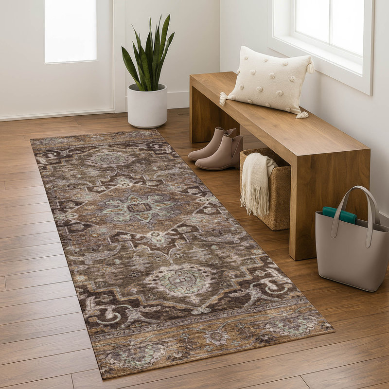 Premium Machine Washable Mayfield  global Rug, 2'3" x 7'6" Runner, Brown