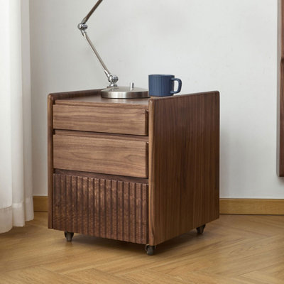 Retro Brown Solid wood + 3 drawers Nightstand