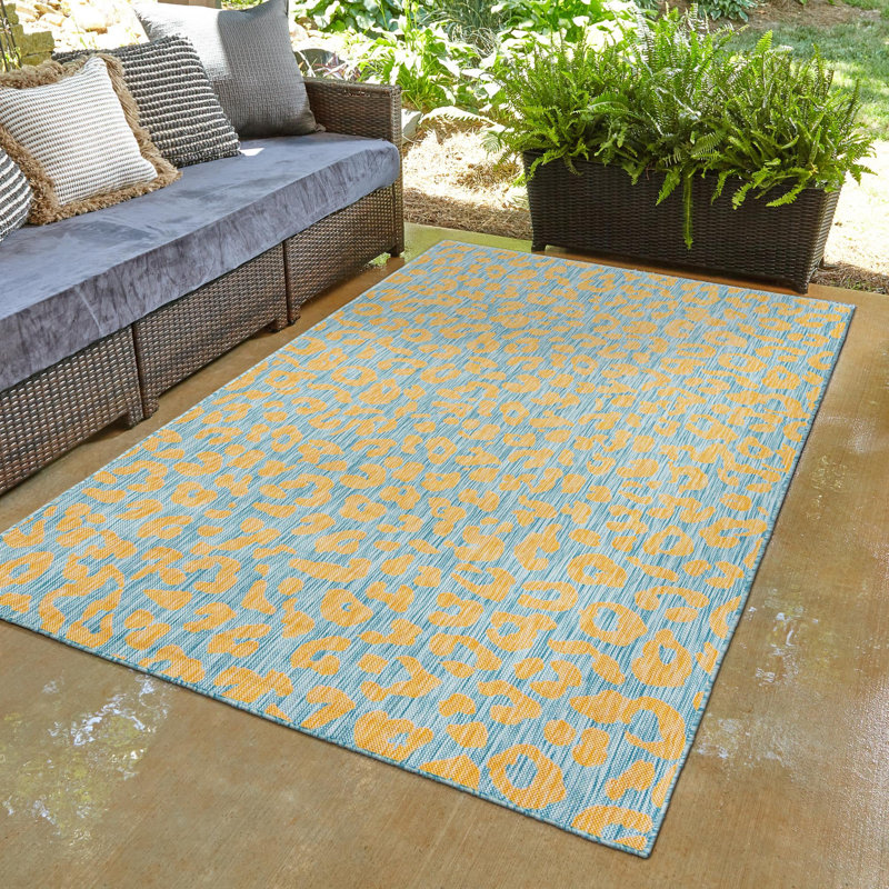 Tapis intérieur / extérieur en polypropylène tissé à la machine imprimé animal intérieur / extérieur jaune / bleu sarcelle