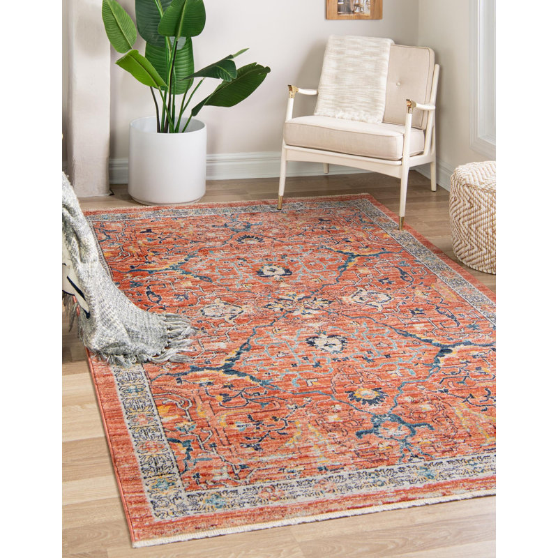 Tapis traditionnel Opel rouge brique / orange, Rectangle 10 pi x 12 pi 4 po