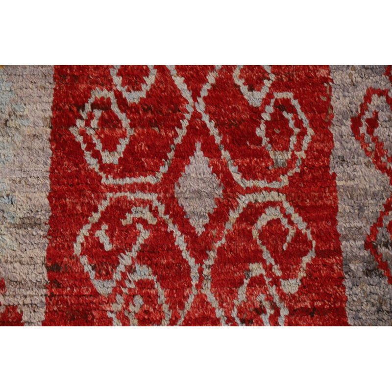 Tapis orange / bleu / vert en laine noué à la main de conception unique 6 pi 10 po x 9 pi 10 po New Age
