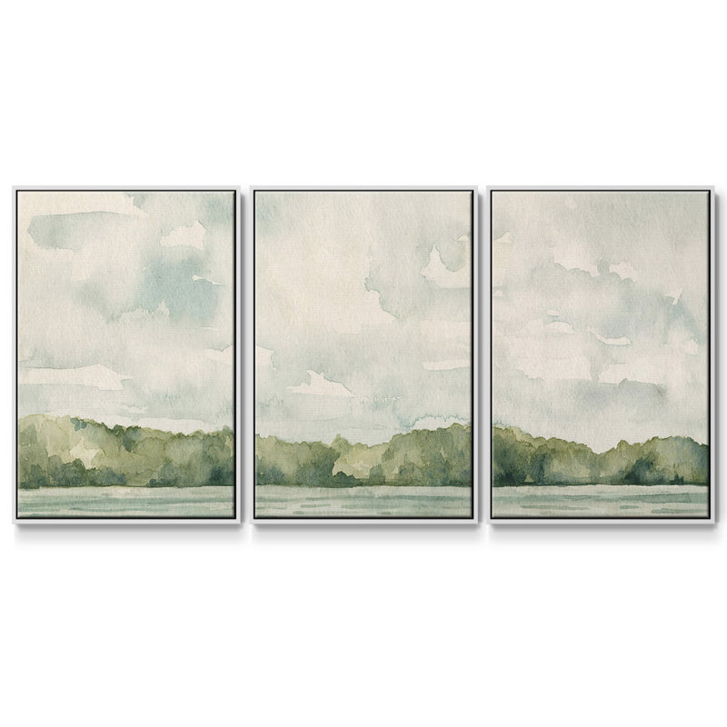 " Riverside Views II " 3 - Pieces, 24" H x 48" W x 2" D, White