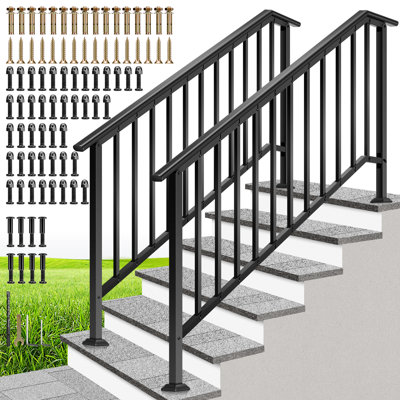 Ensemble de balustrades extérieures en acier allié noir à 6 marches (paquet de 2)