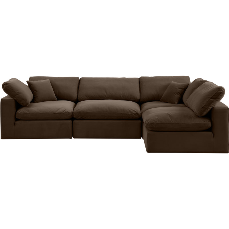 Hulene Velvet L-Shaped Sectional Reversible, Brown Velvet