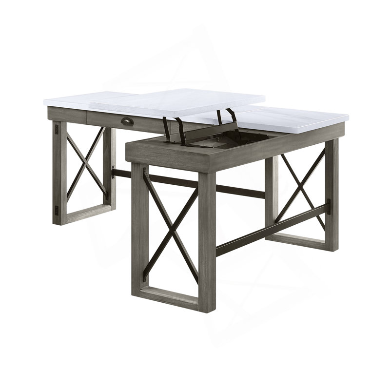 Bureau d'écriture avec plateau relevable Devaansh, Blanc / gris foncé