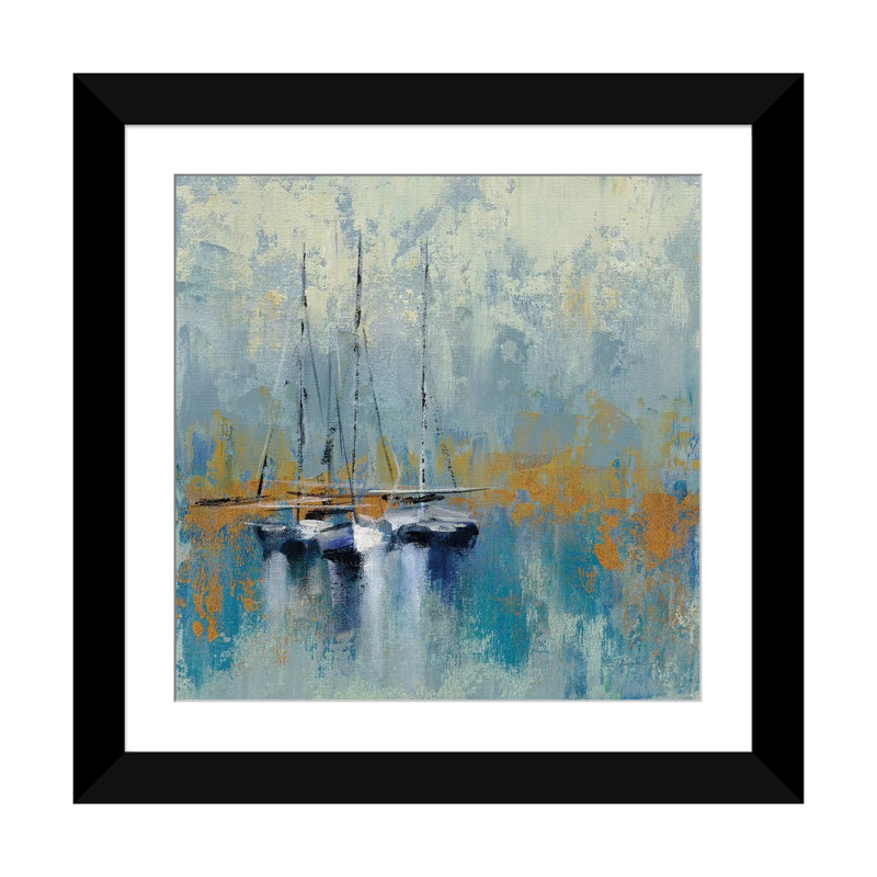 «Bateaux dans le port III», reproduction sur toile, H 16 po x l 16 po x P 1 po, Papier d'art encadré noir, Blanc