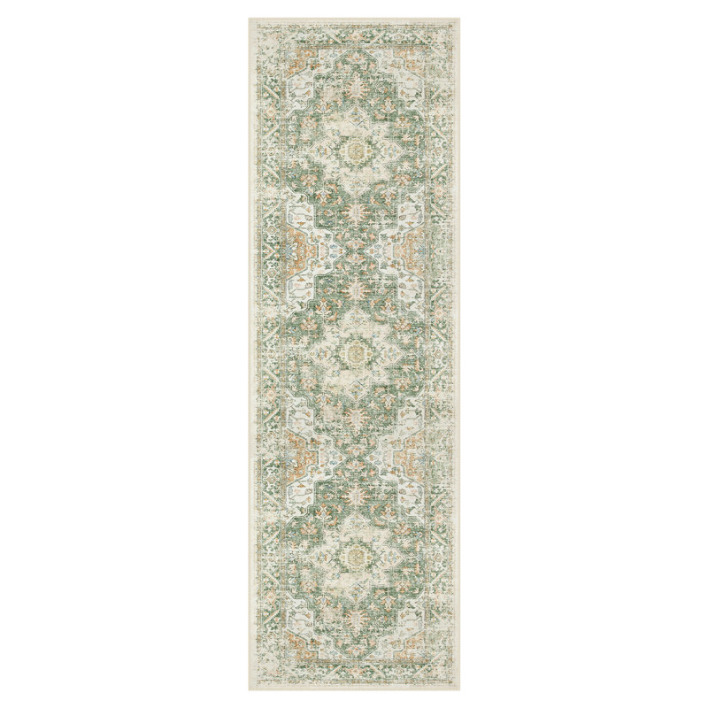 Large Floral Thick Border Washable Area Rug - Soft Cashmere Carpet for Living Room, Bedroom, or Office, Rectangle 6' x 9'