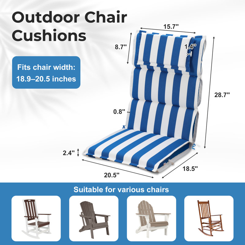  Ensemble de coussins de chaise de patio à haut dossier de 2, 47 x 21 x 2,4 po, Bleu